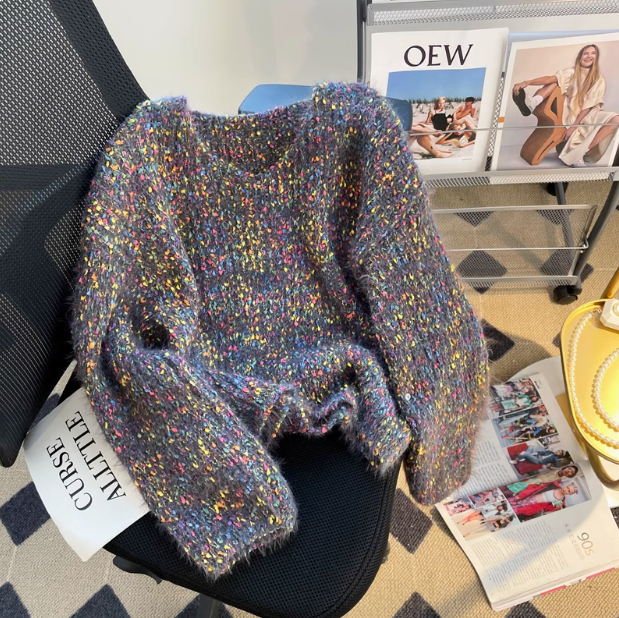 Gentle colorful V-neck lantern sleeve sweater ED0352