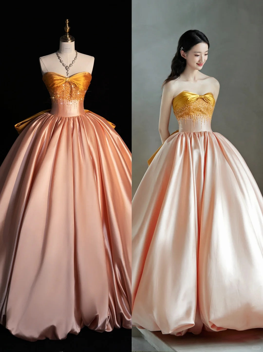 Sweet Blush Pink A-Line Strapless Long Wedding Dress Elegant Quinceanera Dresses ED03550