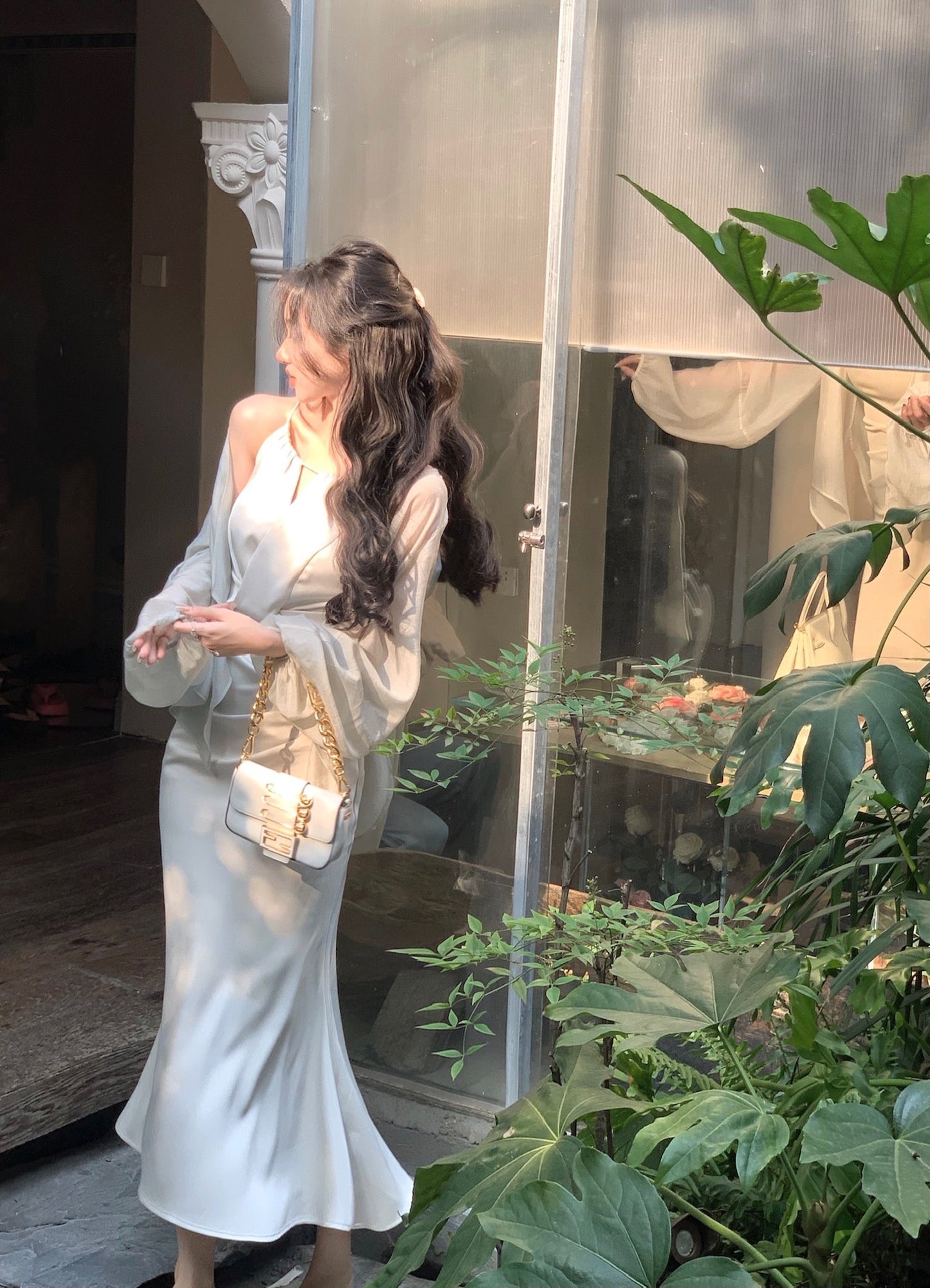 Light Green Halter Neck Satin Strap Fishtail Dress ED0370