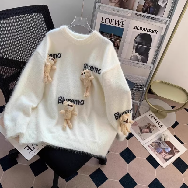 Cute doll 3D bear pendant imitation mink sweater ED0392