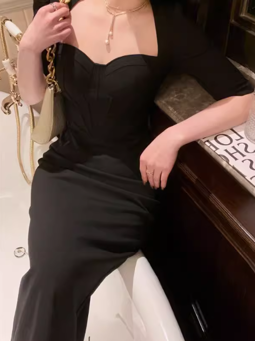 French slim fit five-quarter sleeve hip dress ED0400