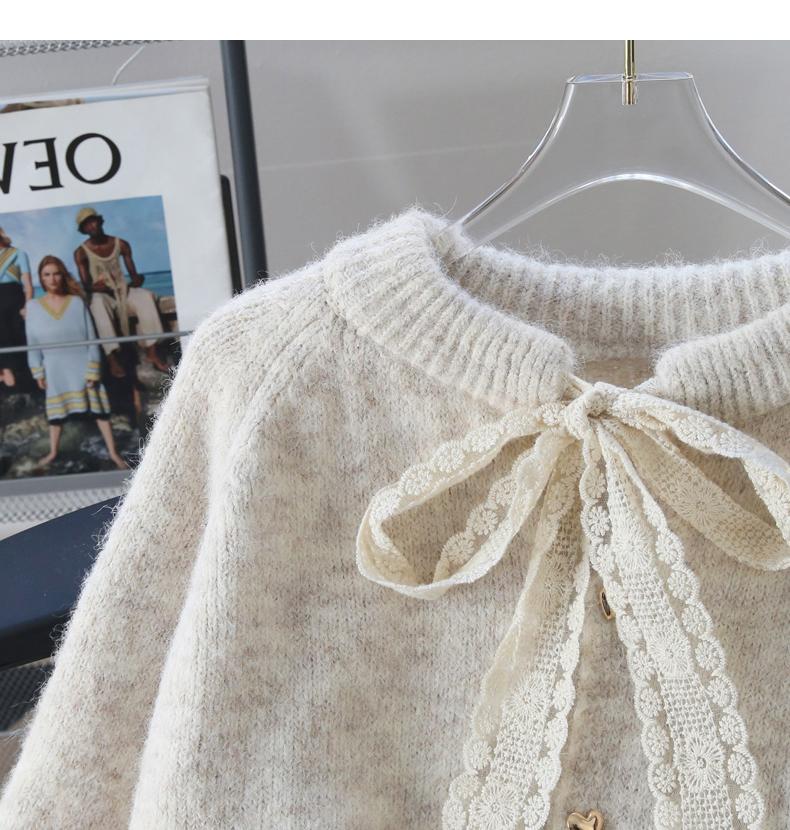Gentle lace lace-up thickened soft knitted cardigan ED0410
