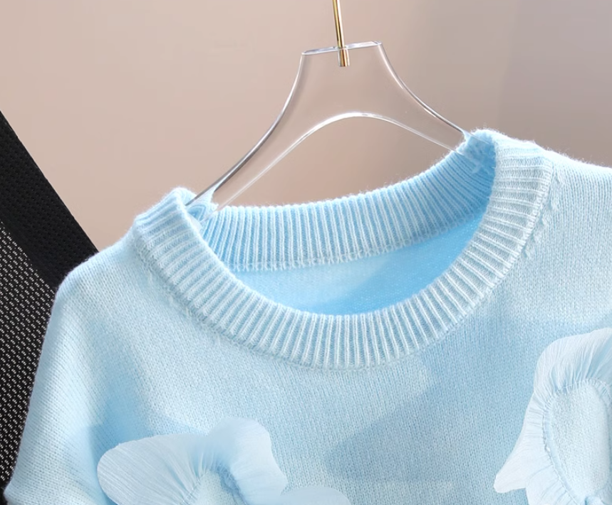 Sweet 3D Petal Round Neck Thick Sweater ED0449