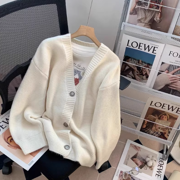 Korean style gentle V-neck loose outer wear knitted cardigan ED0458