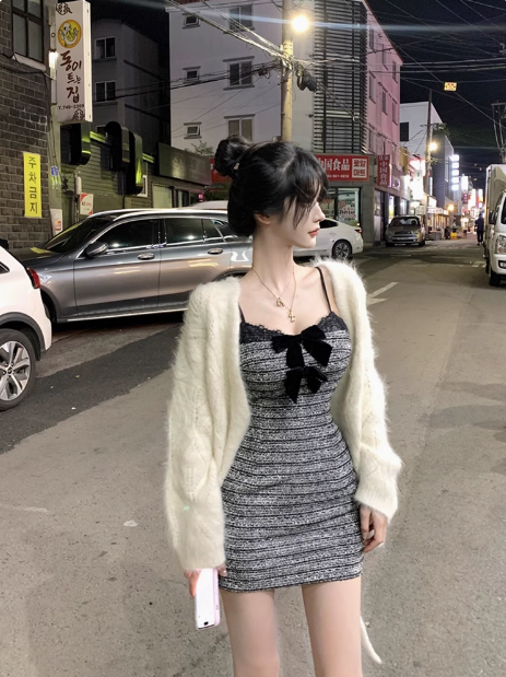 Chanel style bow slim suspender hip skirt ED0463