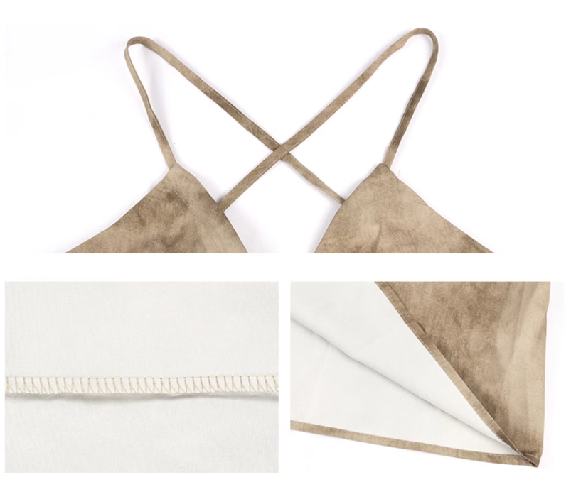 Brown A-line halter neck suspender V-neck backless dress ED0475