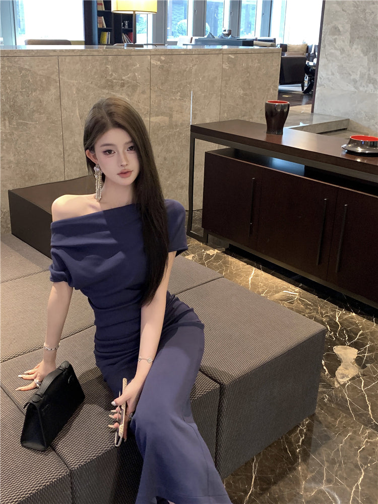 Temperament sexy slim off-shoulder short-sleeved dress ED0476