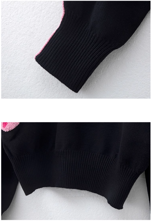 Black floral contrast wave sleeve sweater ED0479