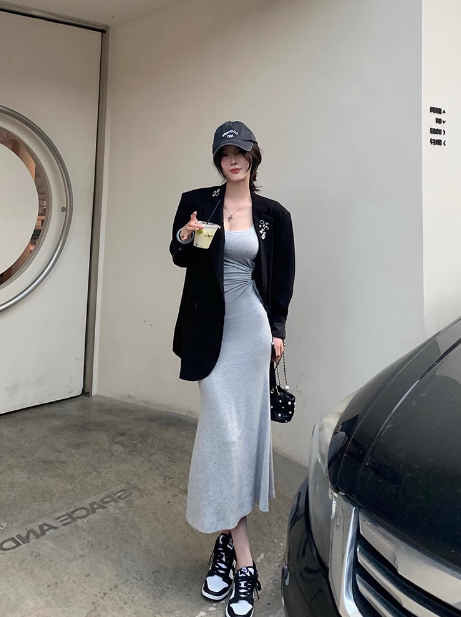 Korean style square neck slim fit sling hip skirt ED0513