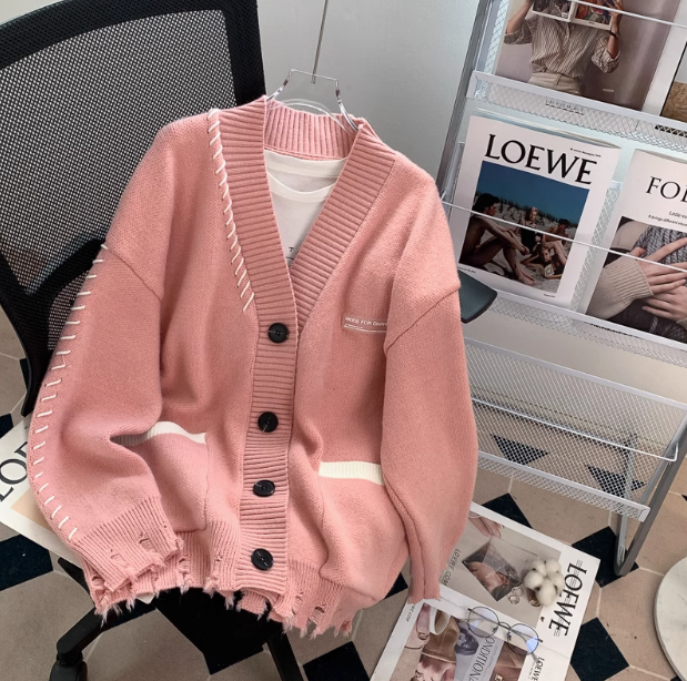 College style soft V-neck thickened cardigan sweater ED0540