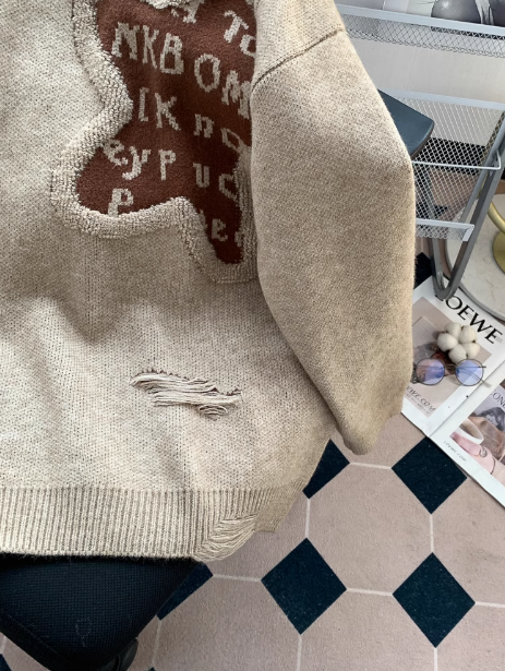 Oversize retro long sleeve round neck pullover sweater ED0541