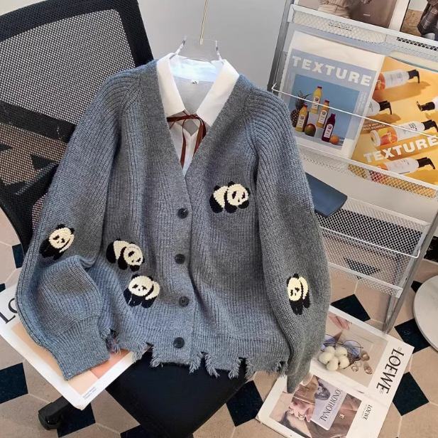 Cute Panda Embroidered Cardigan Coat ED0542
