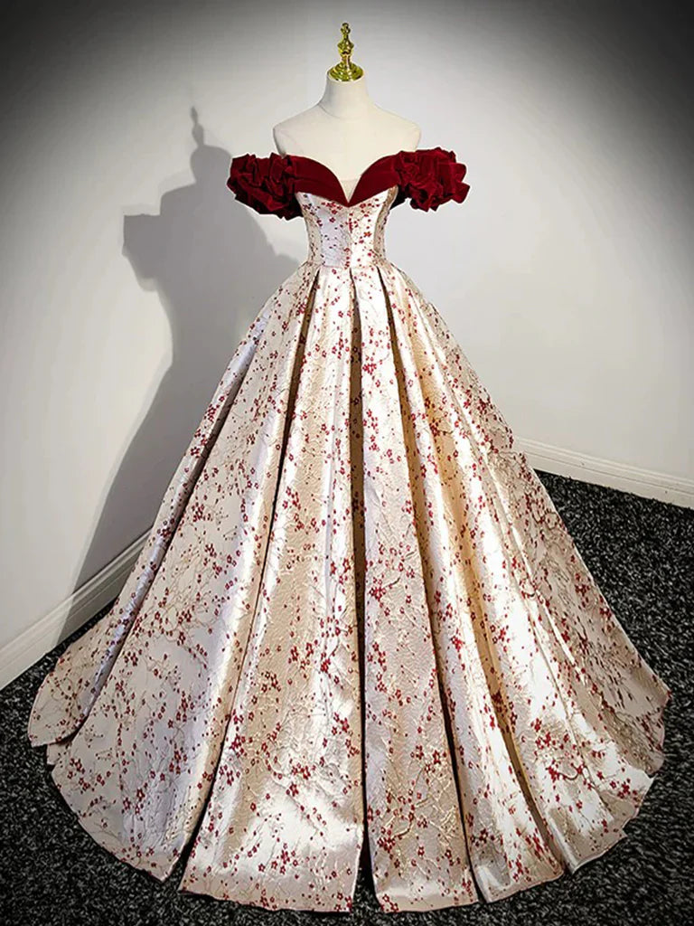 A-Line Off Shoulder Satin Champagne Long Prom Dress, Champagne Long Formal Dress ED0597