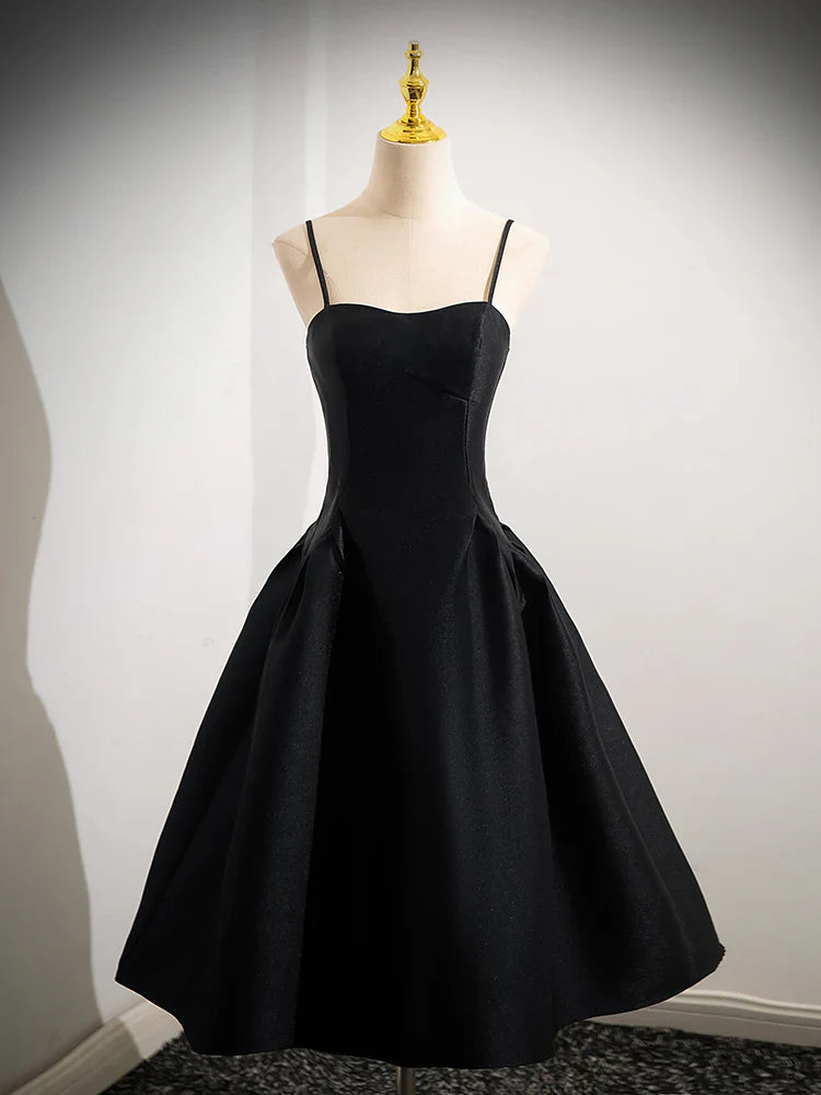 A-Line Satin Black Satin Short Prom Dress, Black Homecoming Dress ED0608