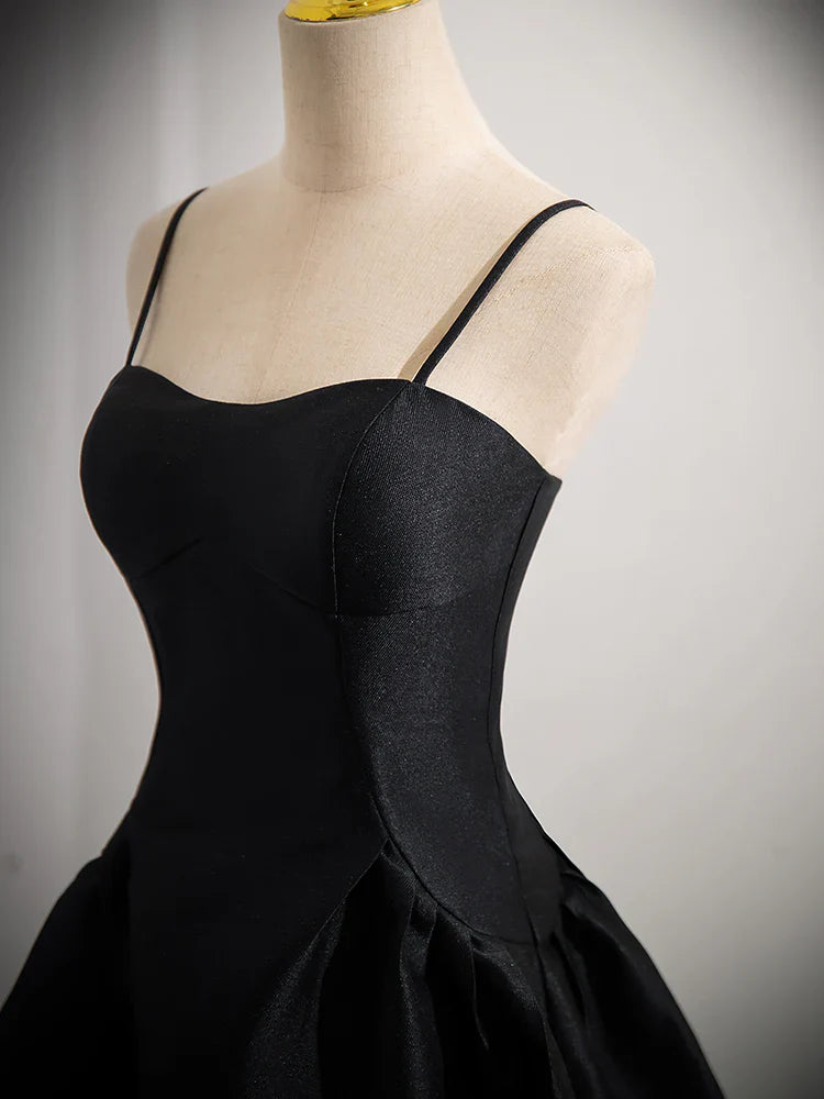 A-Line Satin Black Satin Short Prom Dress, Black Homecoming Dress ED0608
