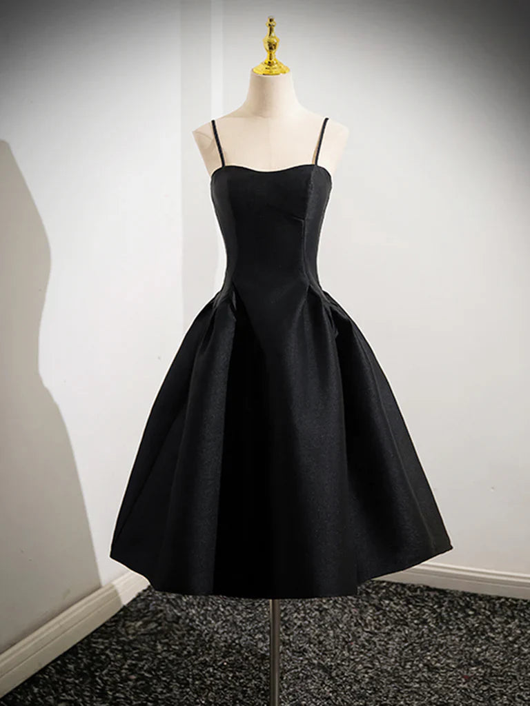 A-Line Satin Black Satin Short Prom Dress, Black Homecoming Dress ED0608
