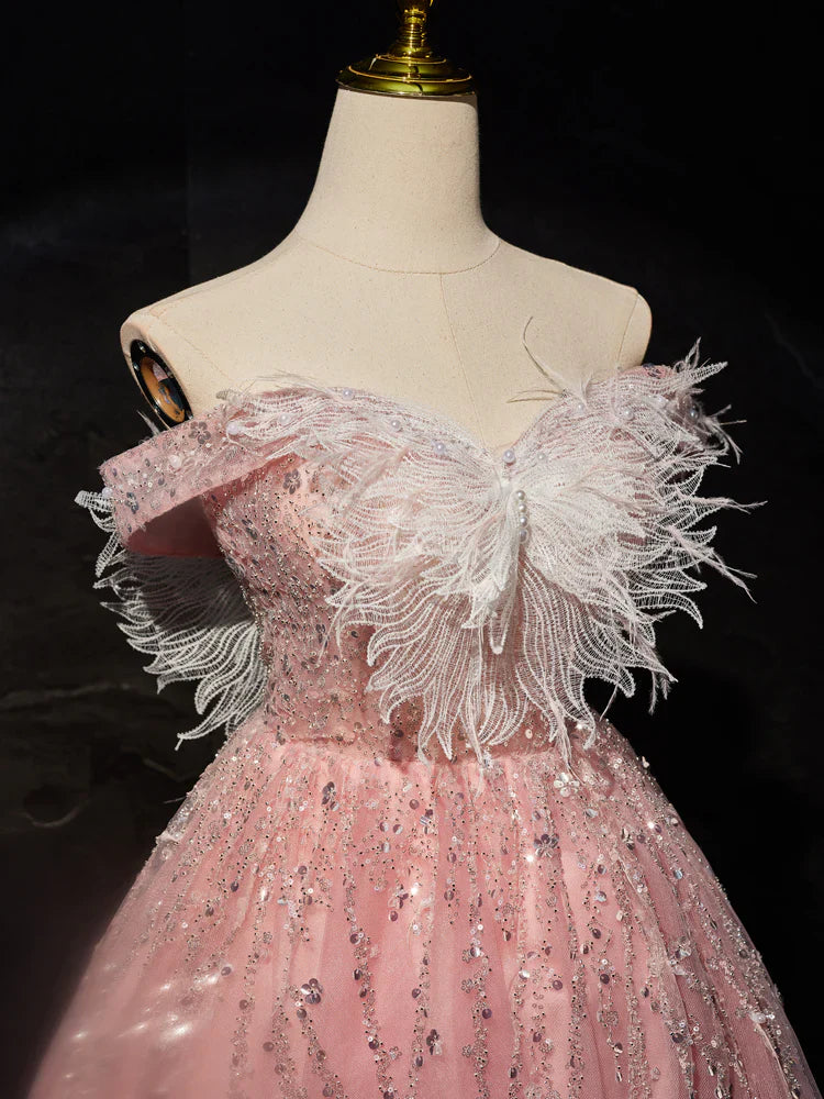 Pink A-Line Tulle Lace Short Prom Dress, Pink Cocktail Dress ED0614