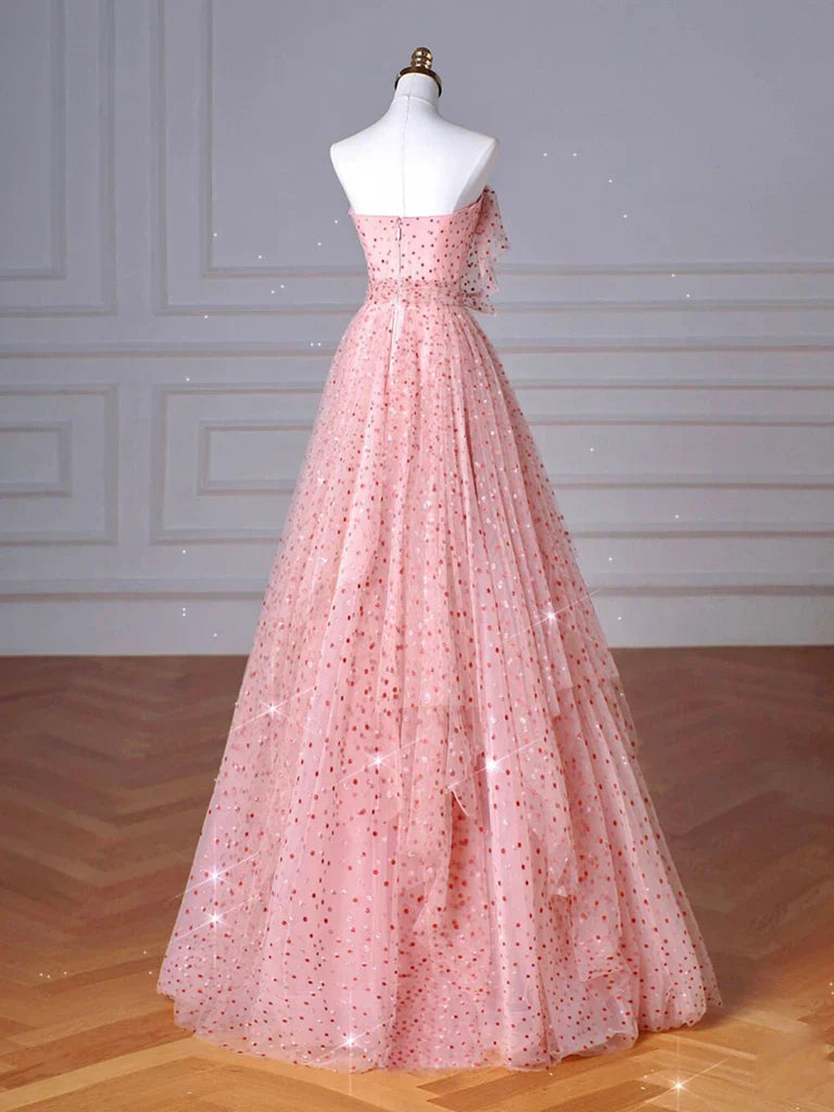 A-Line Pink Tulle Long Prom Dress, Pink Long Formal Dress ED0622