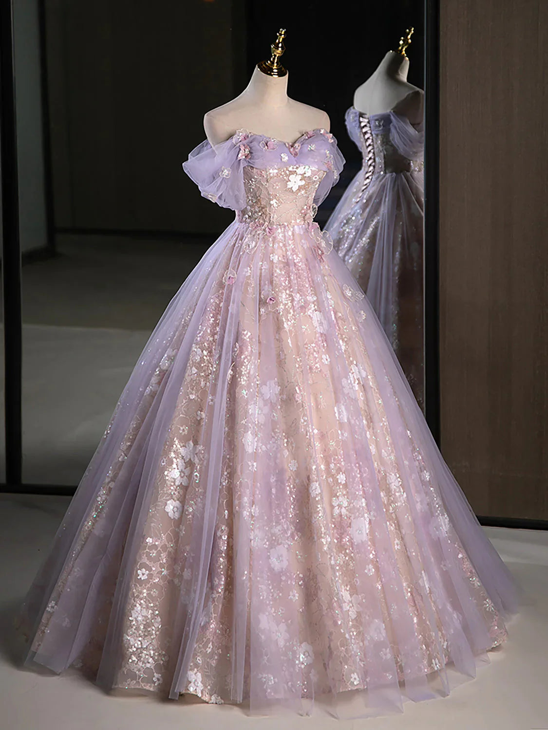 A-Line Sweetheart Neck Tulle Lace Purple Long Prom Dress, Purple Long Formal Dress ED0627