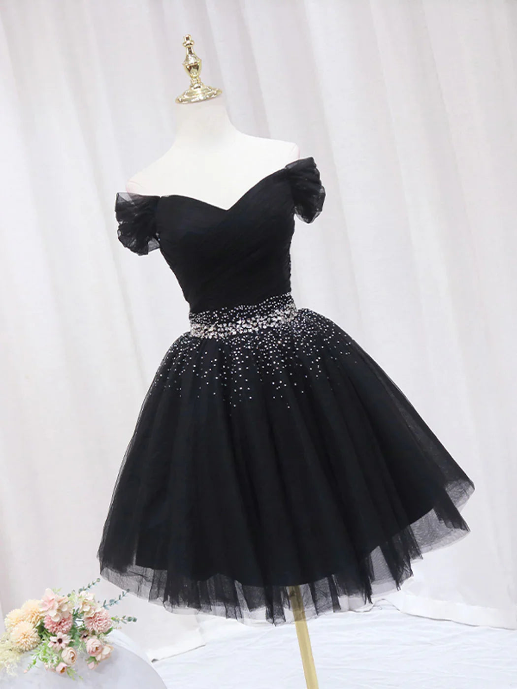Black V Neck Short Prom Dress, Black Homecoming Dress with Sequin ED0634