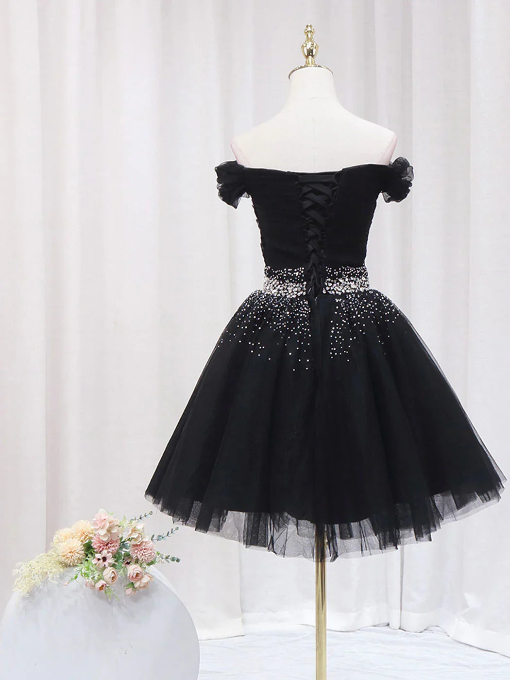 Black V Neck Short Prom Dress, Black Homecoming Dress with Sequin ED0634