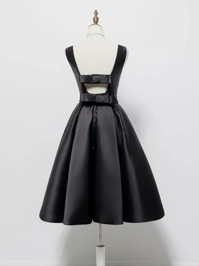 Simple A-Line Satin Black Short Prom Dress, Black Homecoming Dress ED0637