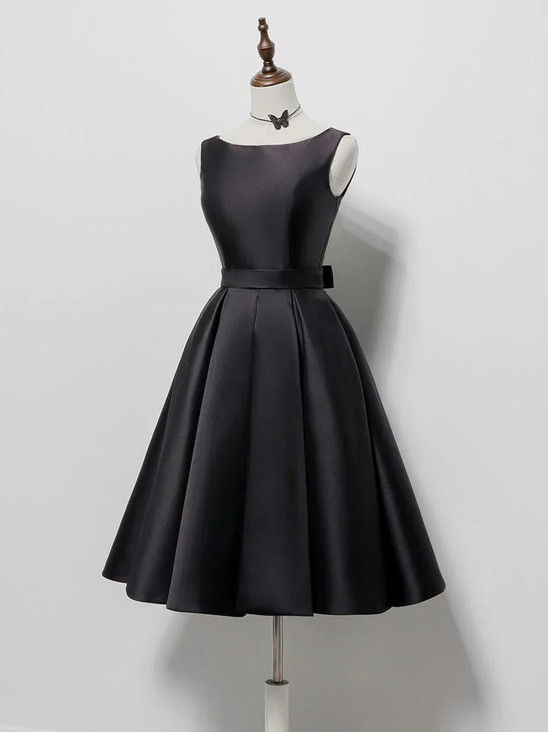 Simple A-Line Satin Black Short Prom Dress, Black Homecoming Dress ED0637