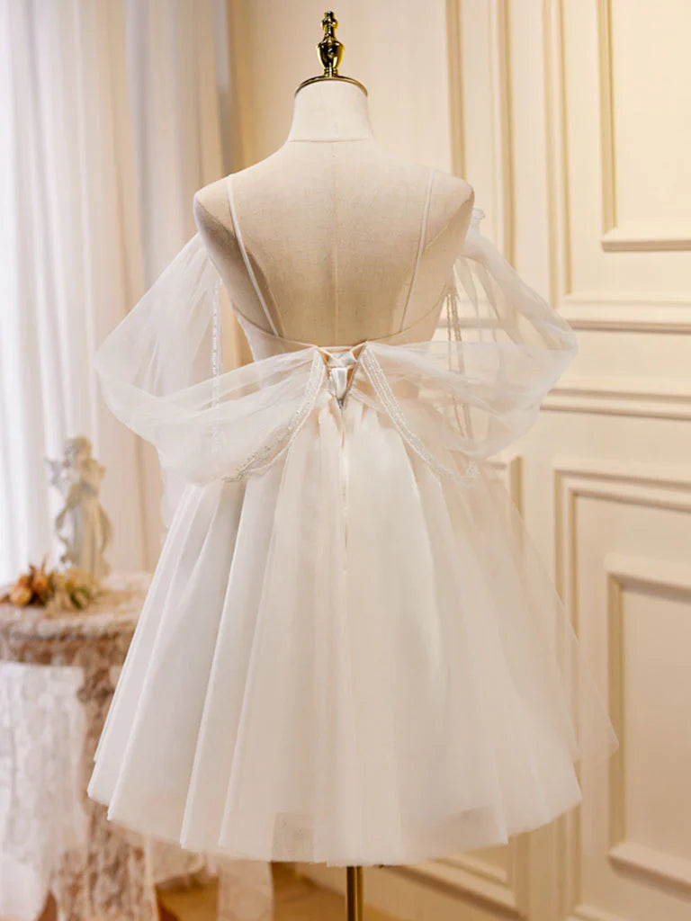Light Champagne Tulle Short Prom Dress, Champagne Homecoming Dresses ED0642