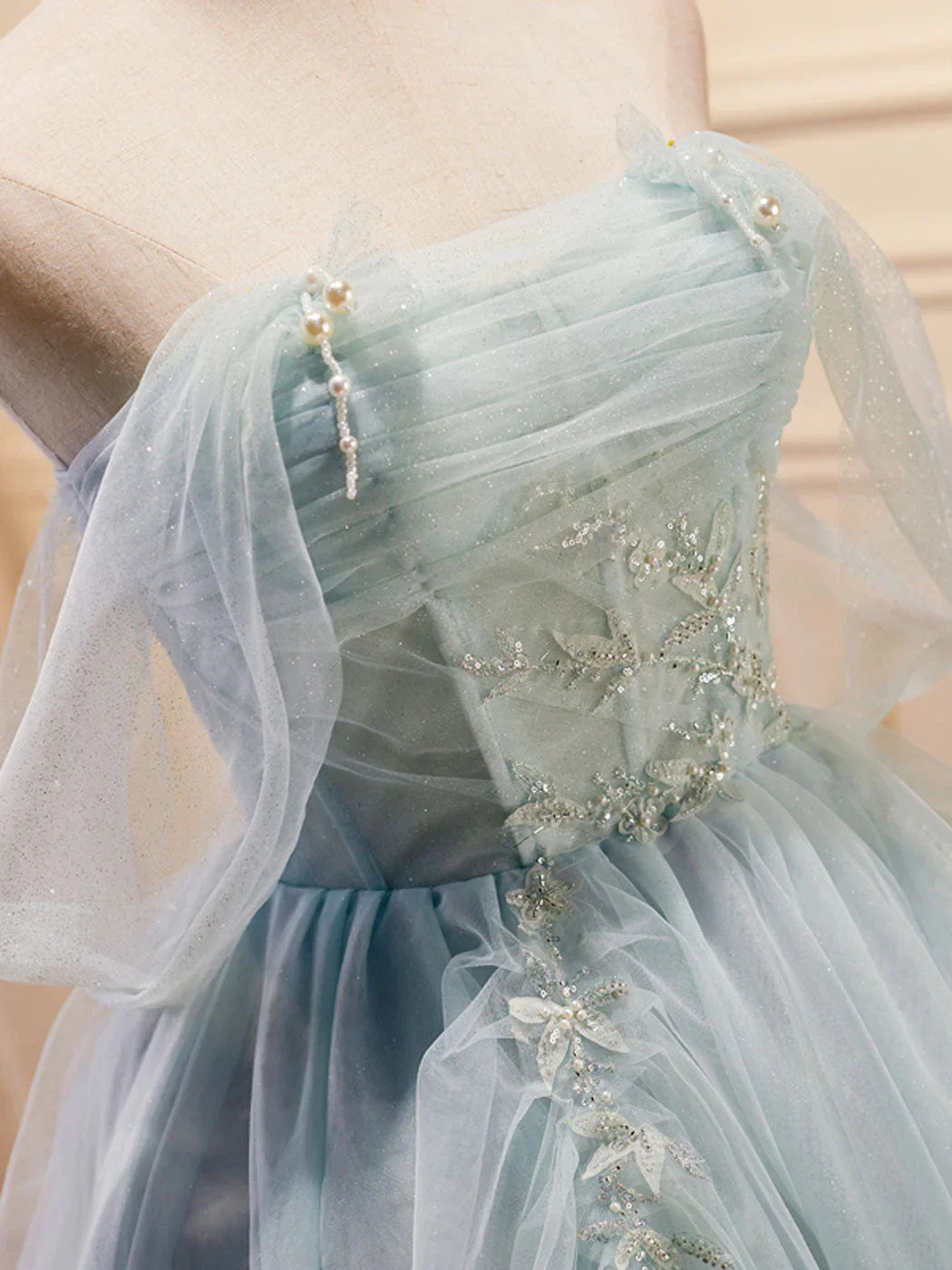 Puffy Tulle Off Shoulder Green Short Prom Dress, Green Cute Homecoming Dresses ED0647