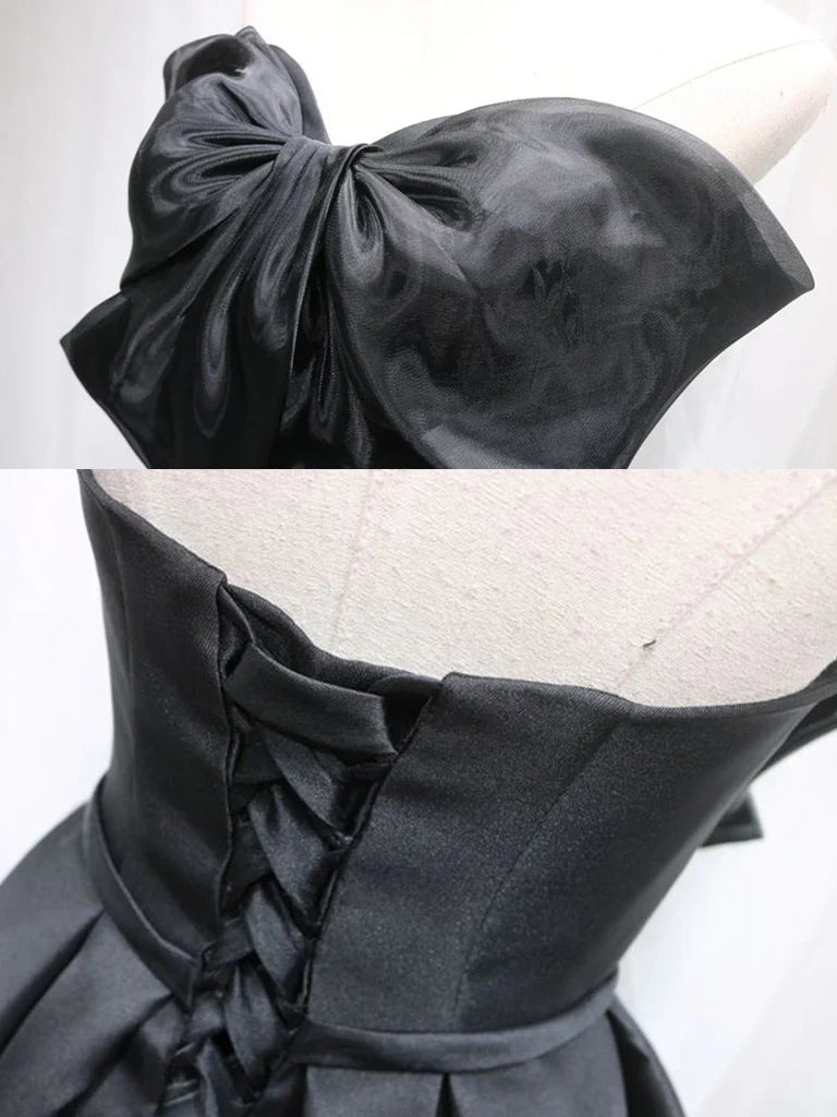 Black Tulle Satin Short Prom Dress, Black Homecoming Dress ED0651