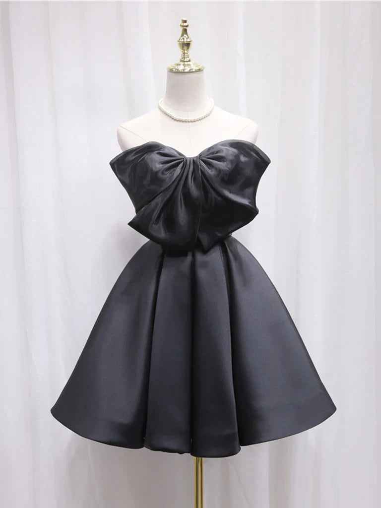 Black Tulle Satin Short Prom Dress, Black Homecoming Dress ED0651