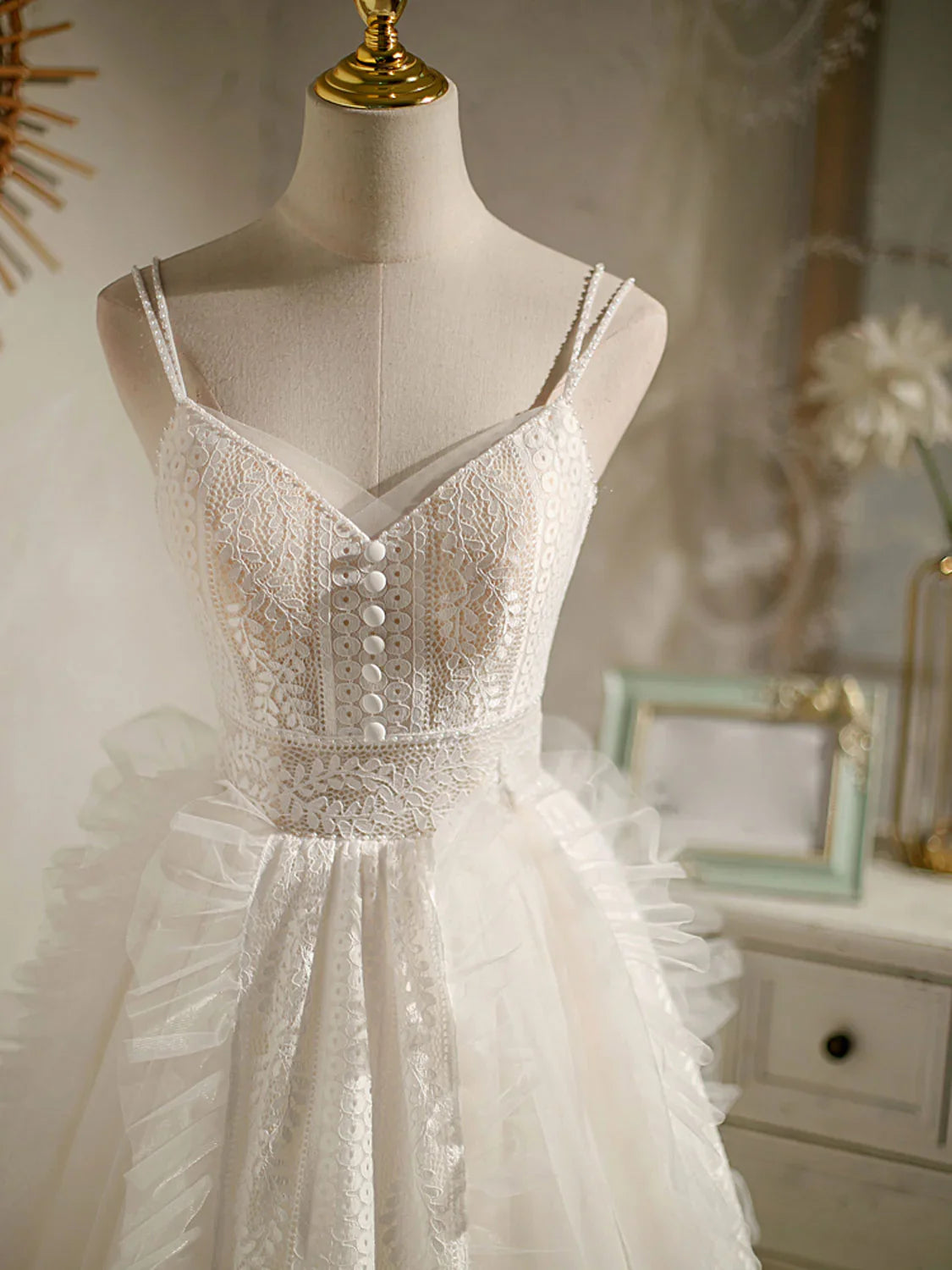 ivory v neck tulle lace short prom dress lace cocktail dress ED0657