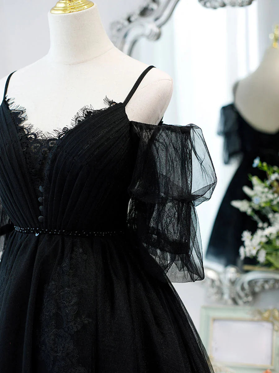 Black A-Line Tulle Lace Short Prom Dress, Black Homecoming Dresses ED0658