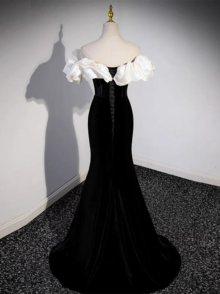 Black Off Shoulder Mermaid Long Prom Dress, Black Long Formal Dress ED0670