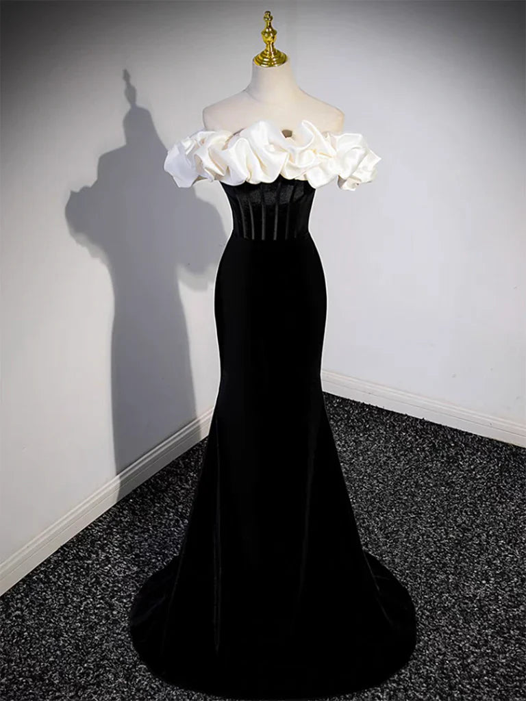 Black Off Shoulder Mermaid Long Prom Dress, Black Long Formal Dress ED0670