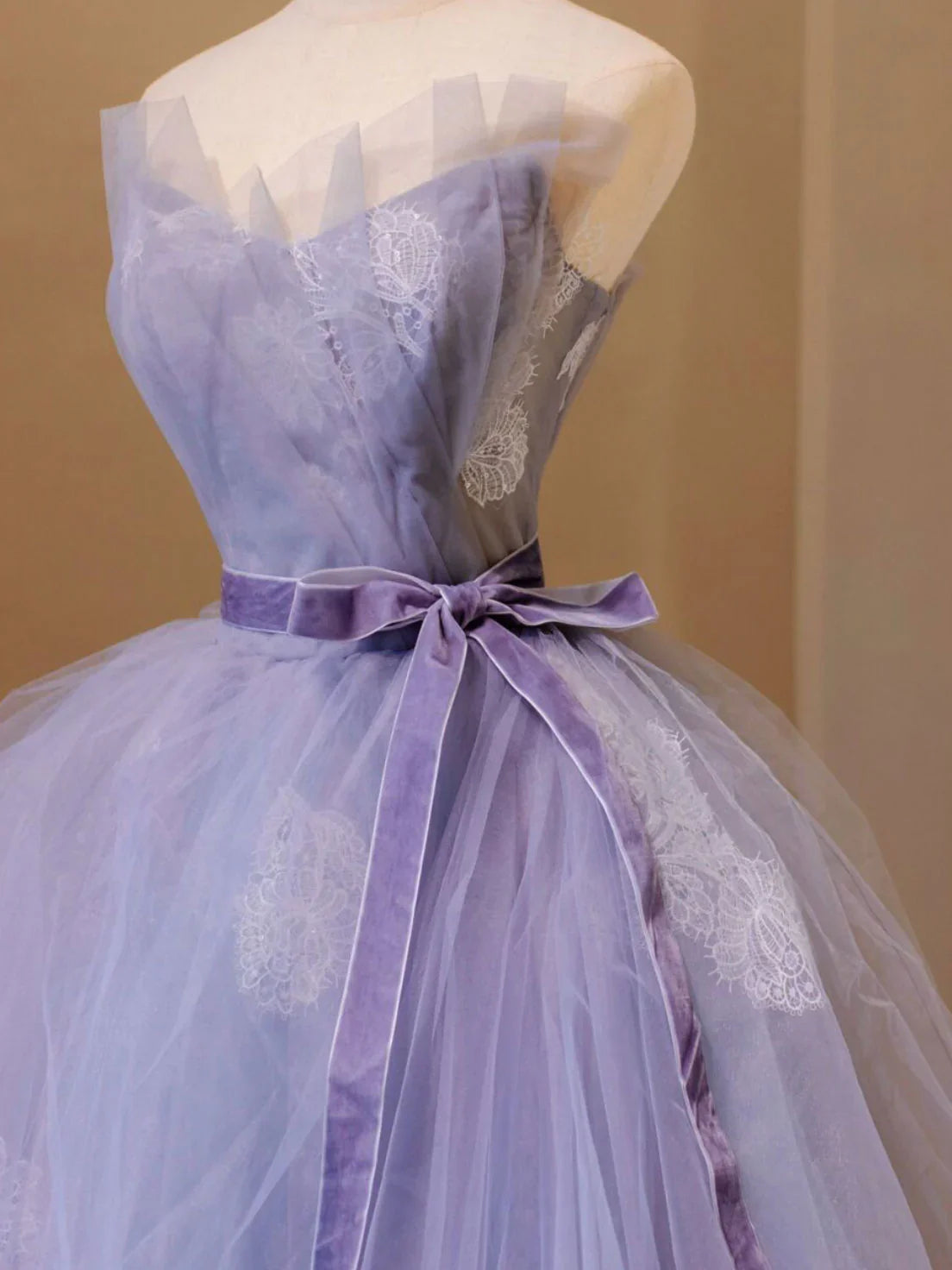 Purple V Neck Tulle Lace Long Prom Dress, Purple Formal Sweet 16 Dress ED0693