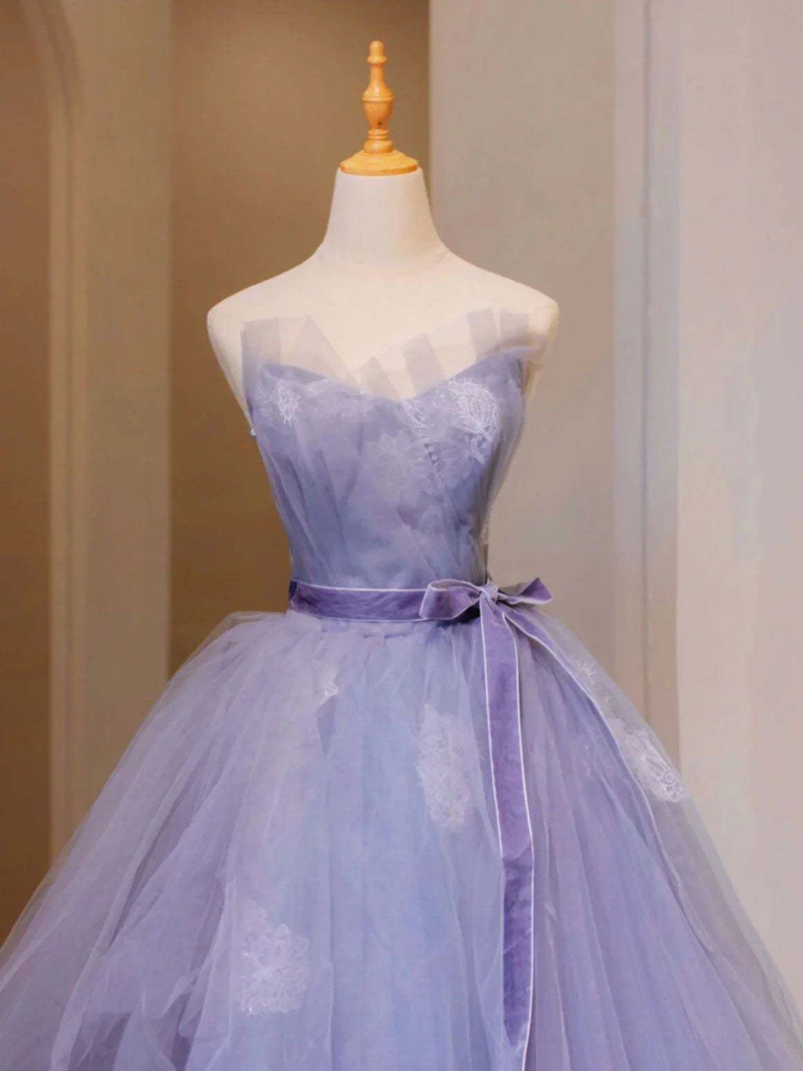 Purple V Neck Tulle Lace Long Prom Dress, Purple Formal Sweet 16 Dress ED0693