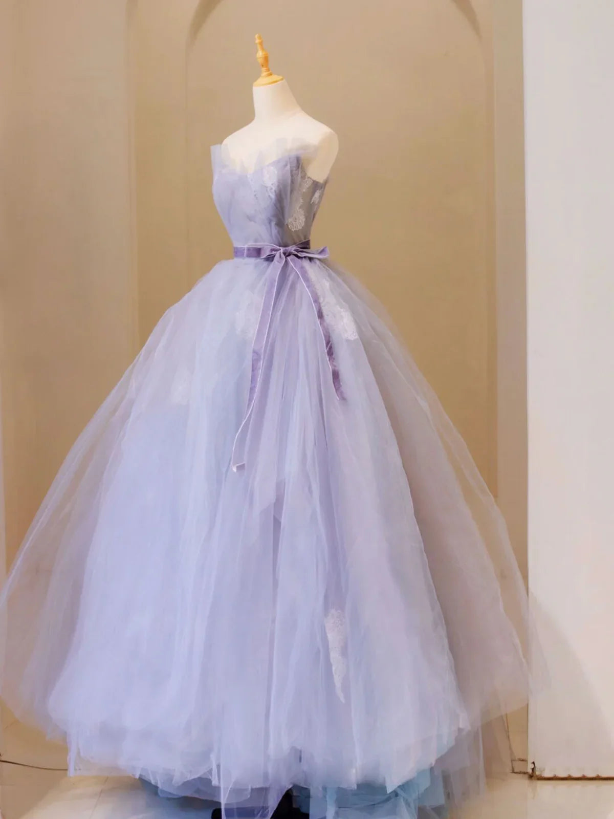 Purple V Neck Tulle Lace Long Prom Dress, Purple Formal Sweet 16 Dress ED0693