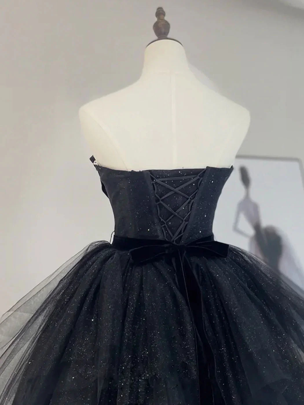 A-Line Tulle Black Long Prom Dress, Black Formal Evening Dress ED0699