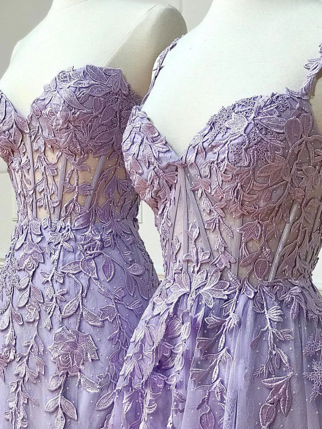 Purple Lace Long Prom Dress, Purple Lace Evening Dresses ED0725