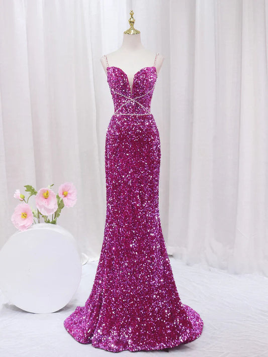Simple Mermaid Sequin Long Prom Dress, Sequin Long Evening Dress ED0732