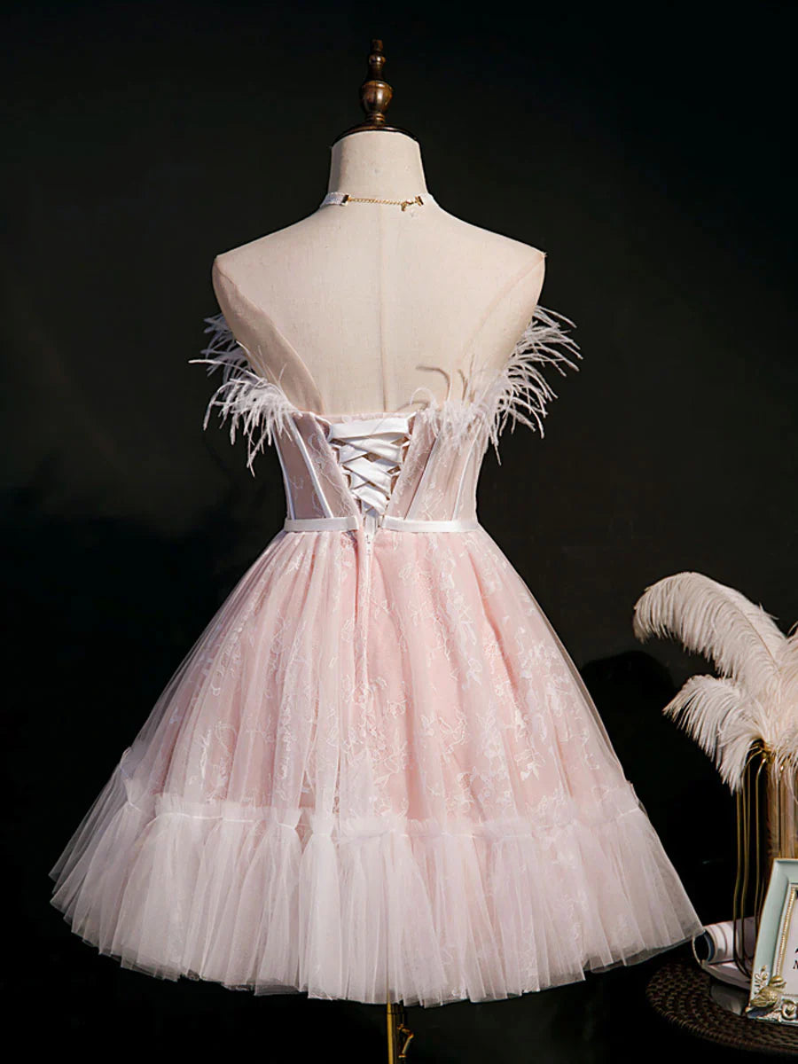Cute sweetheart neck tulle short prom dress pink tulle homecoming dress ED0757