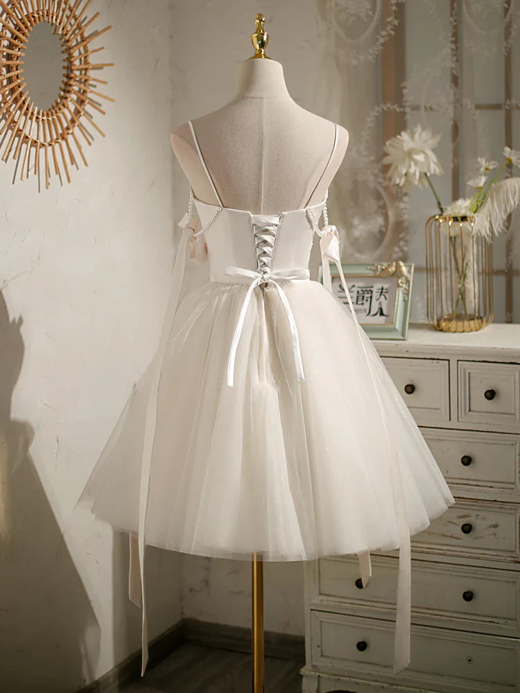 Beige A-line tulle short prom dress beige tulle homecoming dress ED0759