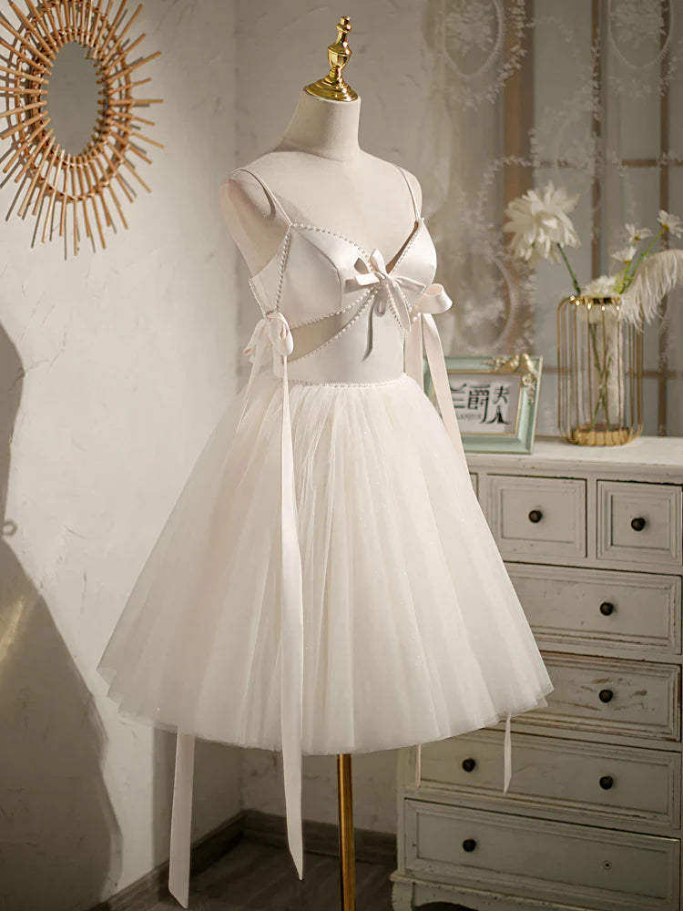 Beige A-line tulle short prom dress beige tulle homecoming dress ED0759