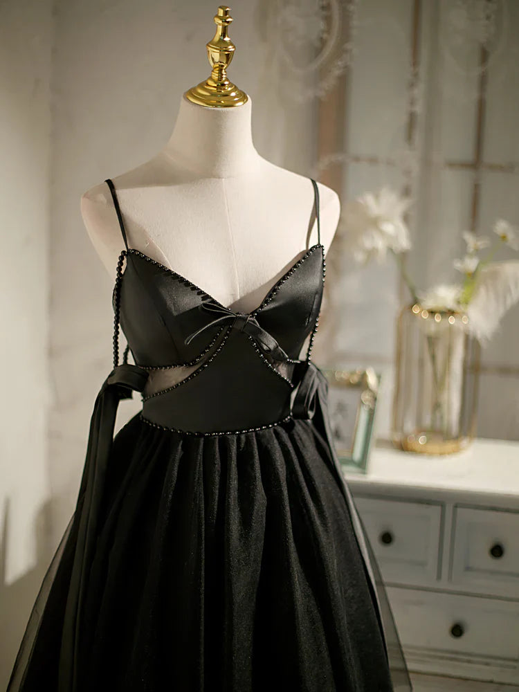 Black A-line tulle short prom dress, black homecoming dress ED0762