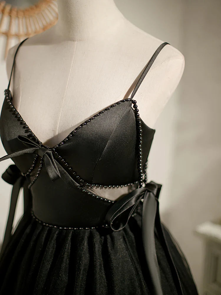 Black A-line tulle short prom dress, black homecoming dress ED0762