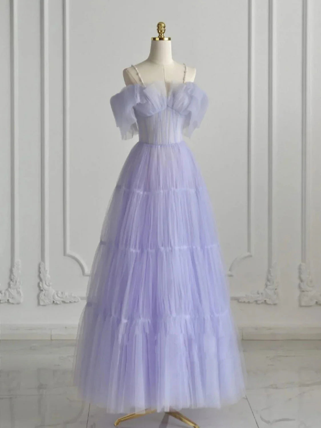 A-Line Purple Tulle Long Prom Dress, Purple Formal Dress ED0765