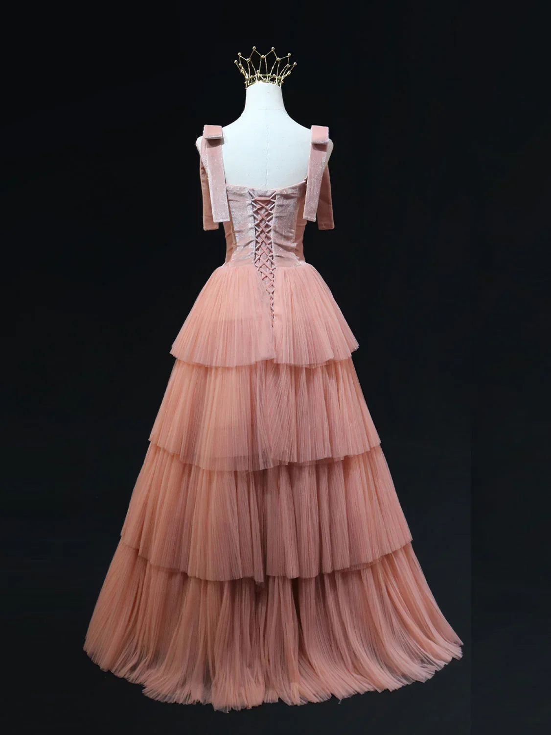 A Line Pink Tulle Long Prom Dresses, Pink Formal Graduation Dresses ED0778
