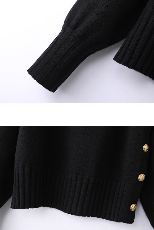 Turtleneck Gold Button Twill Blended Sweater ED0799