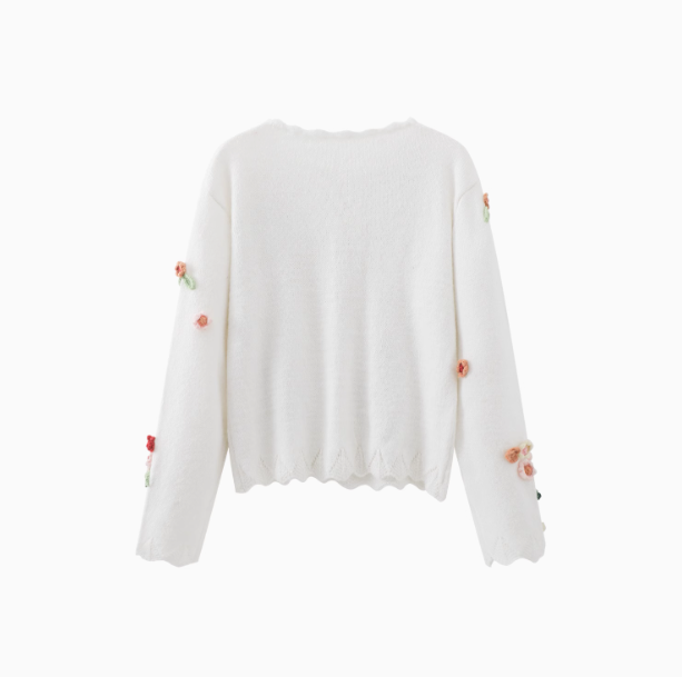 French 3D Flower Long Sleeve Cardigan Sweater ED0800